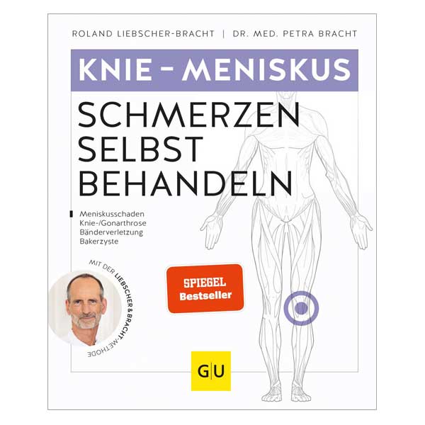 Buchcover von 'Knie & Meniskus Schmerzen selbst behandeln' von Roland Liebscher-Bracht, ein Leitfaden für Betroffene mit Kniebeschwerden.