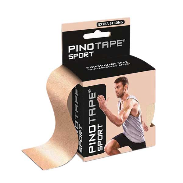 Nahaufnahme von PINOTAPE Pino 45081 Pinotape Pro Sport in Hellbeige, 5 cm breit und 5 m lang.